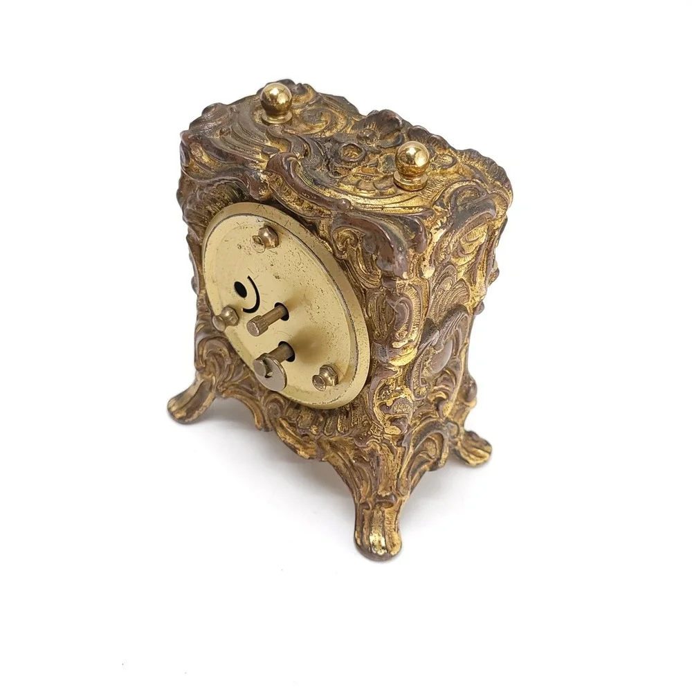 Antique Mercedes Shelf Mantle Clock Bronze Gold Tone Wind Up Working